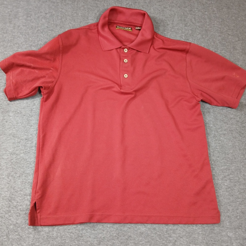 Cubavera Mens‎ Large Red Ribbed Polo Shirt Pineapple Logo Short Sleeve Casual